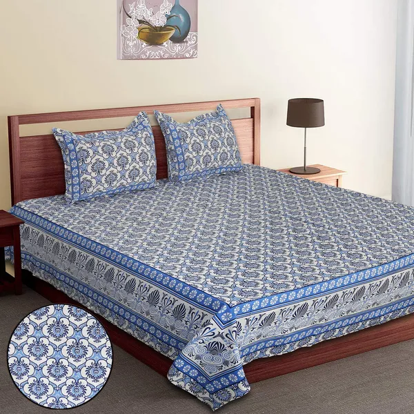 Blue_Cotton_Imperial_Flourish_Double_Bedsheet_With_Pillow_Cover_120X120_Cm